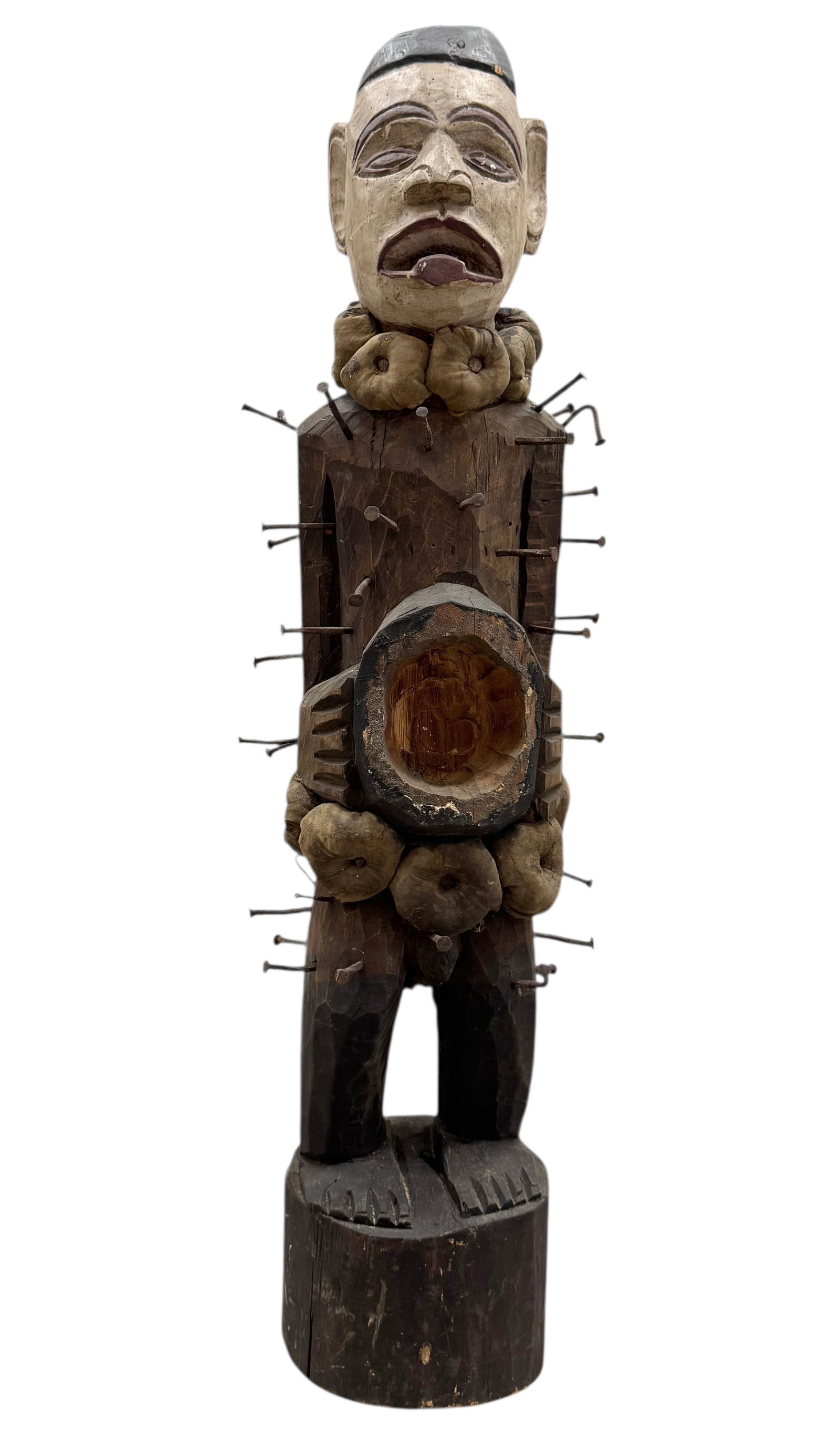 Carved Wooden African Fetish Nail Sculpture: Size 33 x 6 x 6 in