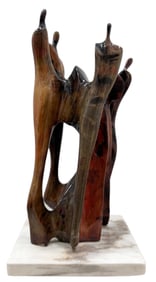 Vintage Carved Wood Modernist Sculpture Of Figures