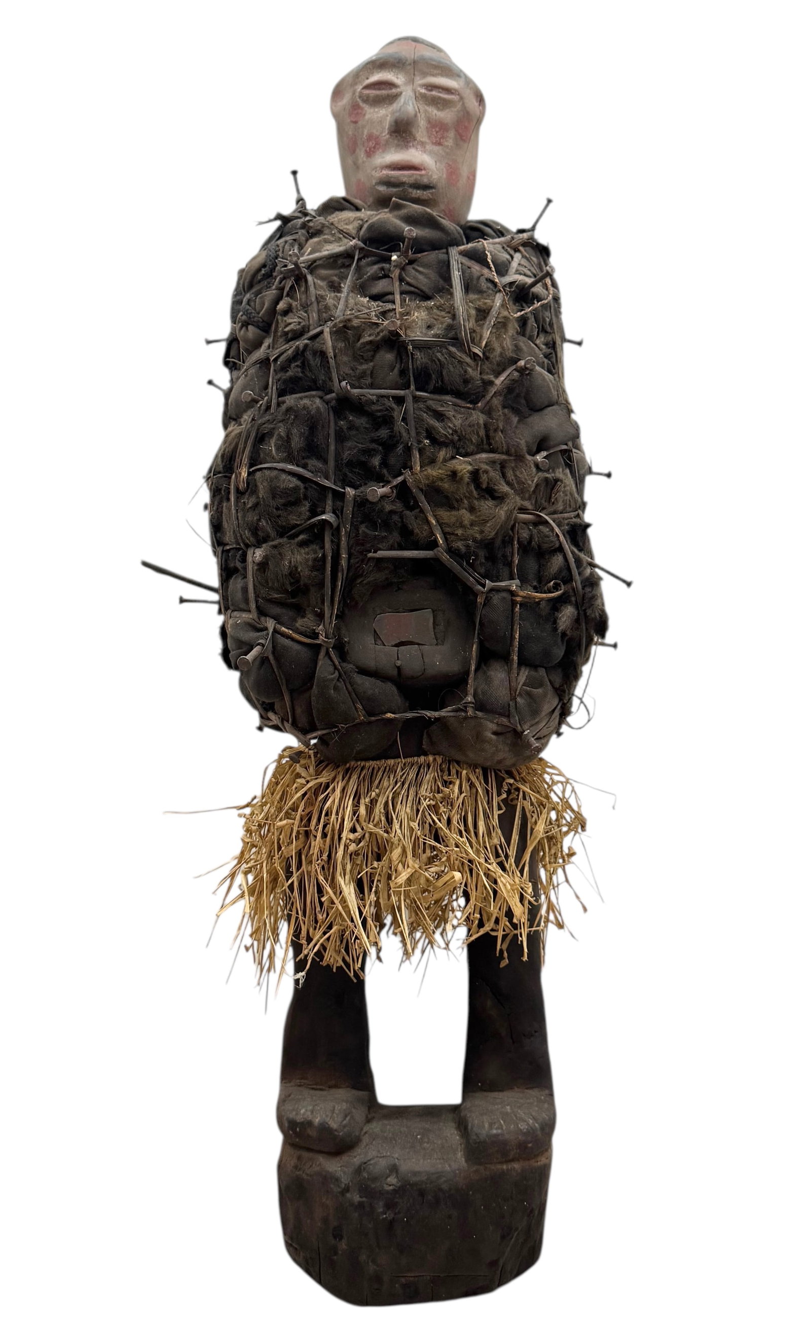 Carved Wooden African Fetish Nail Sculpture: 33 x 12 x 9 in