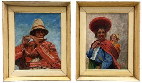 Pair Of Vintage Peruvian Portraits