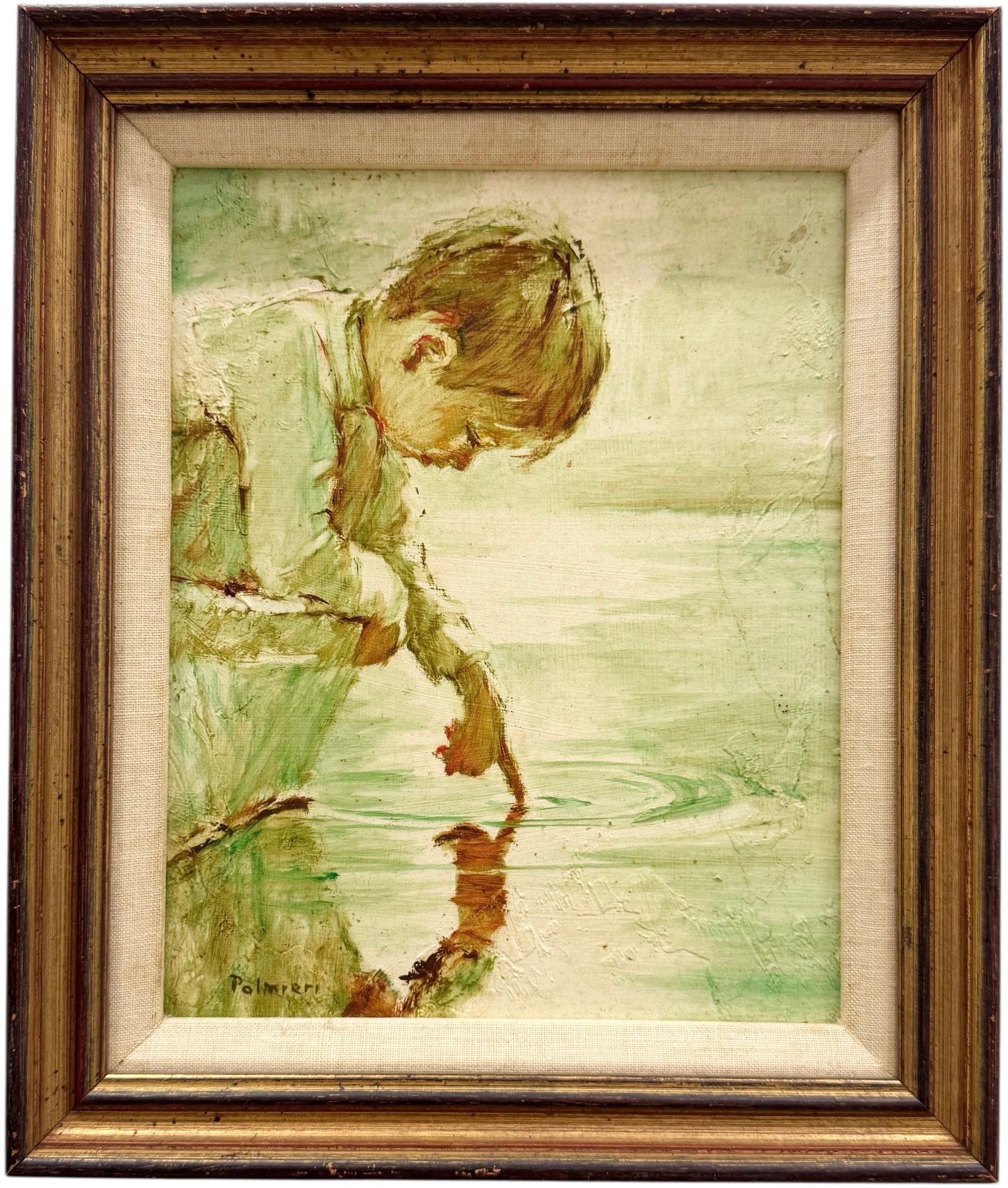 FRANK PALMIERI (1922-2017, New York) Young Boy: Oil on wood 11 x 9 in, 12.5 x 10.5 in. Domestic Flat Shipping Price: $45