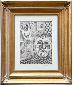 VINCENTE NOTARILE (20th c, American) Cubist Drawing "Peeping Toms"