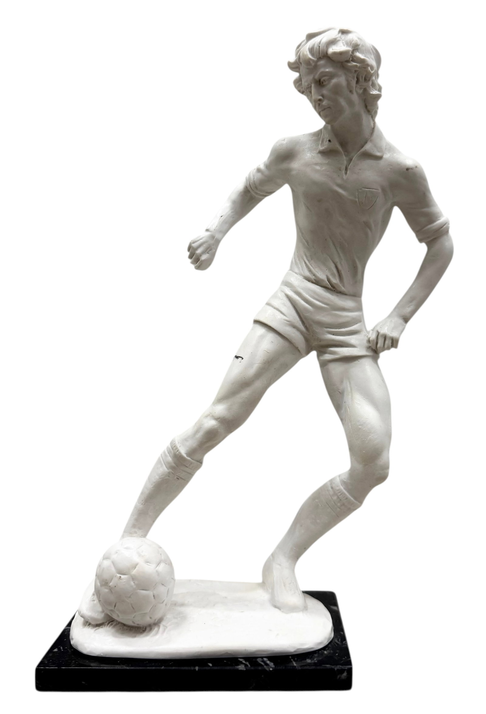 Italian Santini Futbol, Soccer Player Sculpture On Marble Base 11": Size 11 x 5 x 3.5 in. Domestic Flat Shipping Price: $45