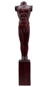 Carved Wood Nude Male Sculpture 14"