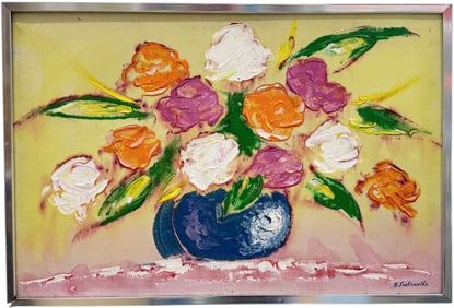Vintage American School Floral Abstract Signed Oil On Canvas