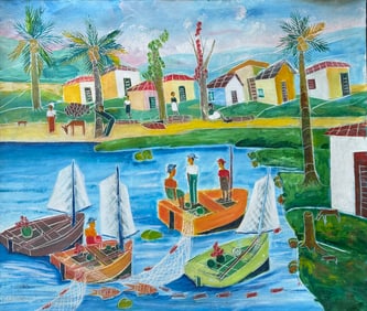 NICOLAS DREUX (b. 1956, Haitian) Harbor Scene
