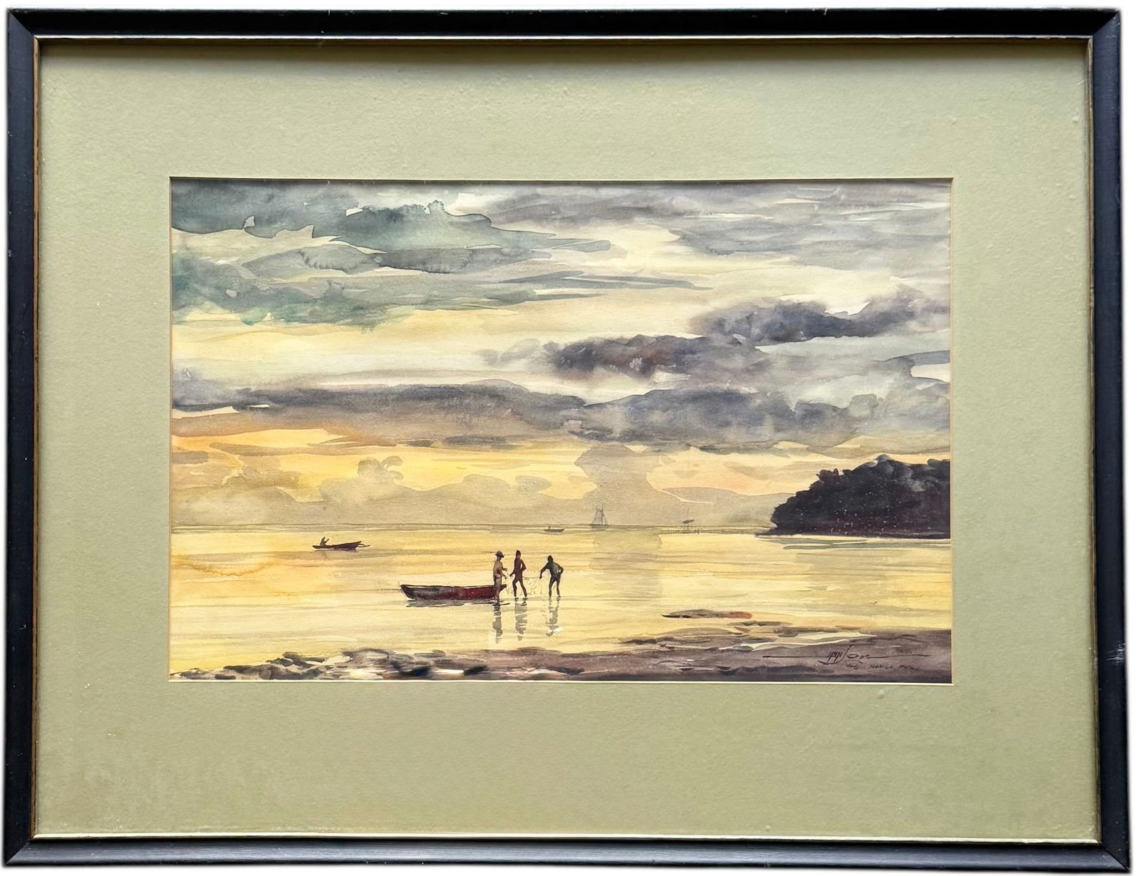 JOSE YAP JR (b. 1944, Philipines) Watercolor Coastal Landscape With Figures (1 of 3)