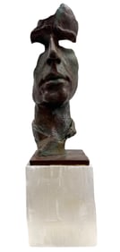 Contemporary Partial Bust Portrait Of A Man On Stone Base 14.5
