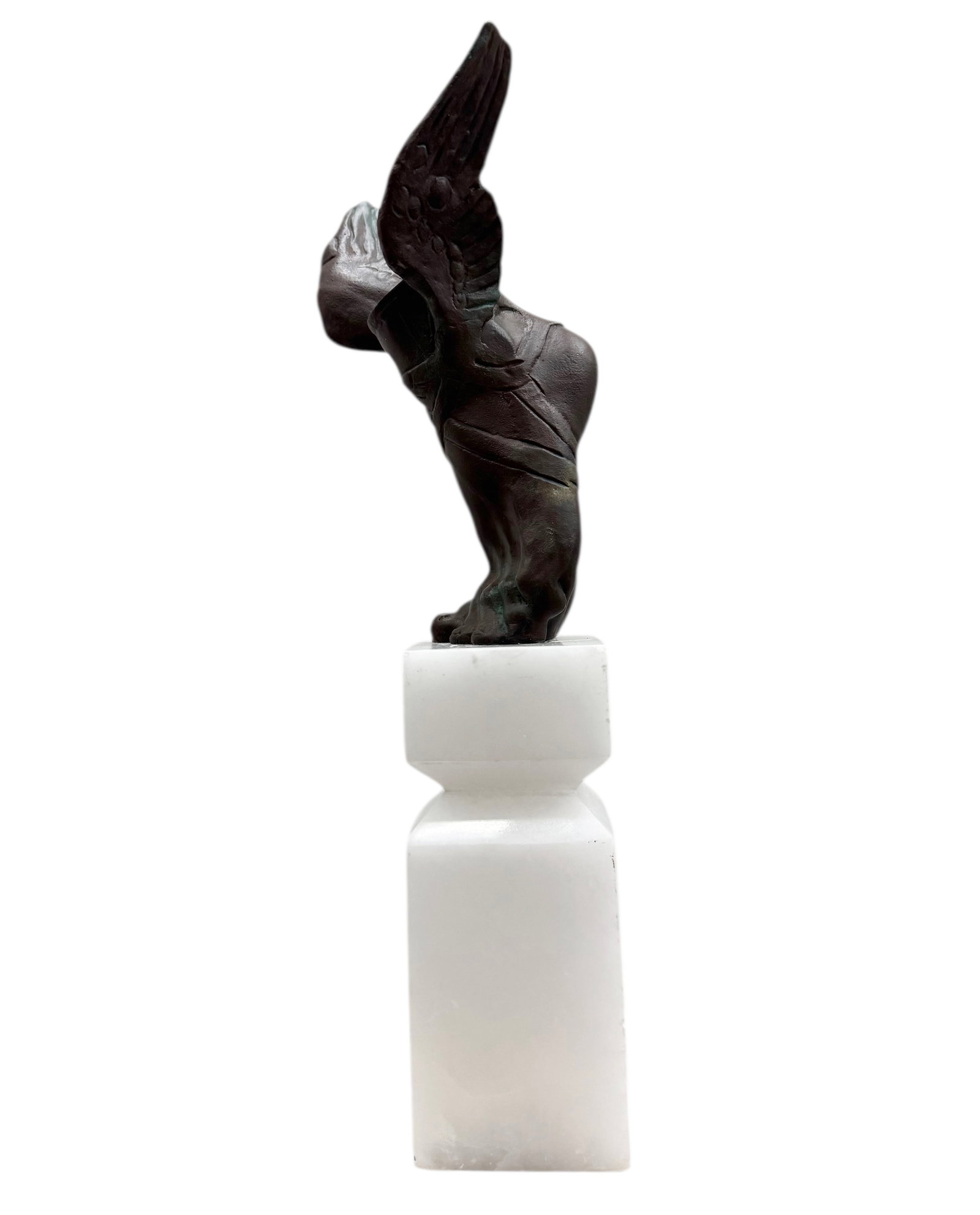 Contemporary Metal Winged Foot Sculpture On Stone Base 14": 14 x 5 x 4 in. Domestic Flat Shipping Price: $45
