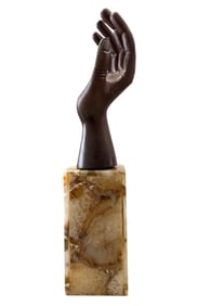 Contemporary Metal Hand Sculpture On Stone Agate Base 14.5"