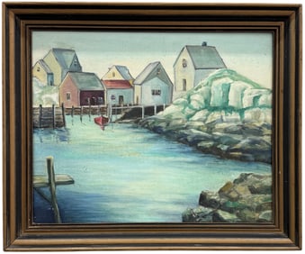 Vintage American Rockport School Regionalist Harbor Scene Signed