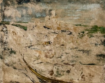 Early European School Modernist Abstract Landscape Oil On Burlap