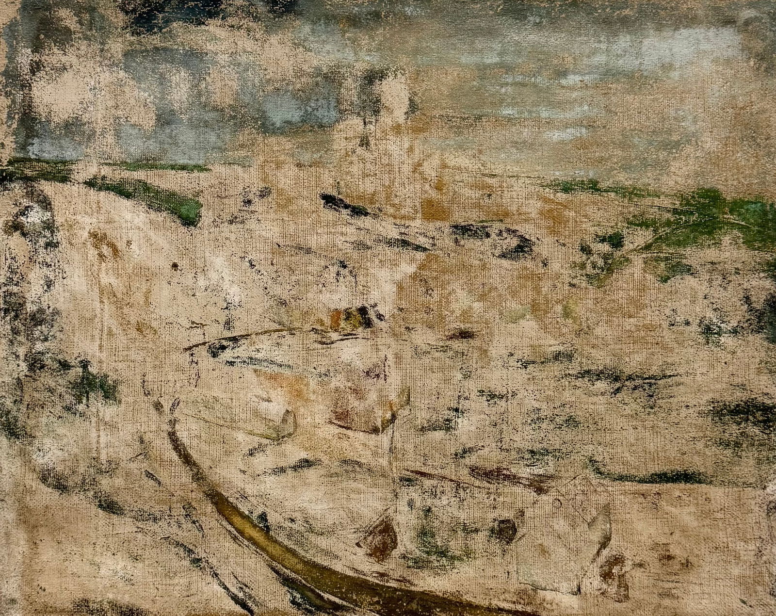Early European School Modernist Abstract Landscape Oil On Burlap (1 of 3)