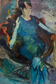 Early American School Mid-Century Modernist Portrait Of A Woman