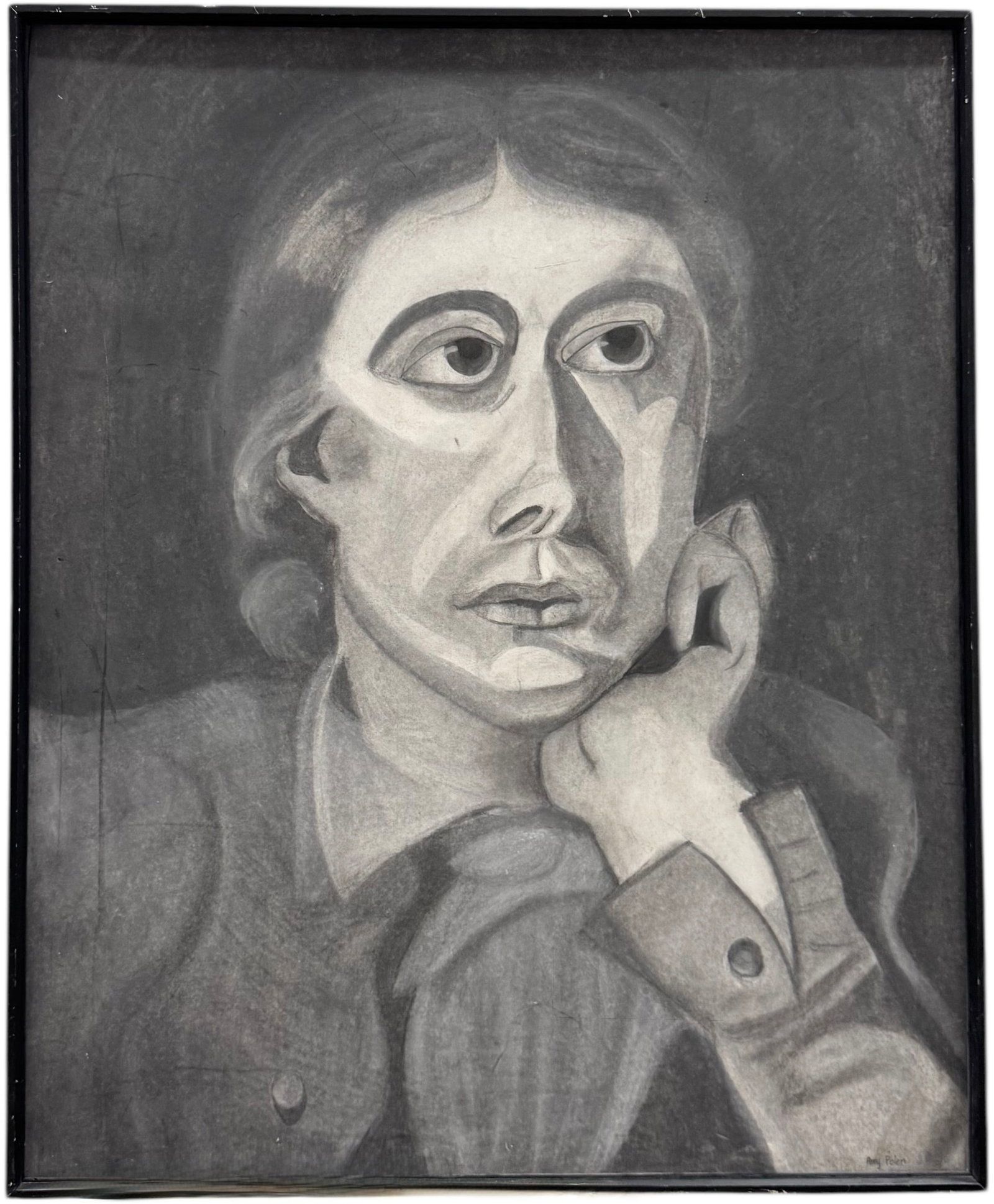 Mid-Century American School Modernist Portrait English Romantic Poet John Keats: Charcoal 38 x 31 in (framed). Domestic Flat Shipping Price: $110