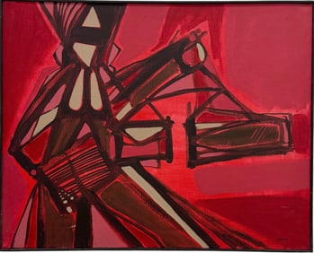 Vintage American School Figural Abstract Oil On Canvas Signed Storm