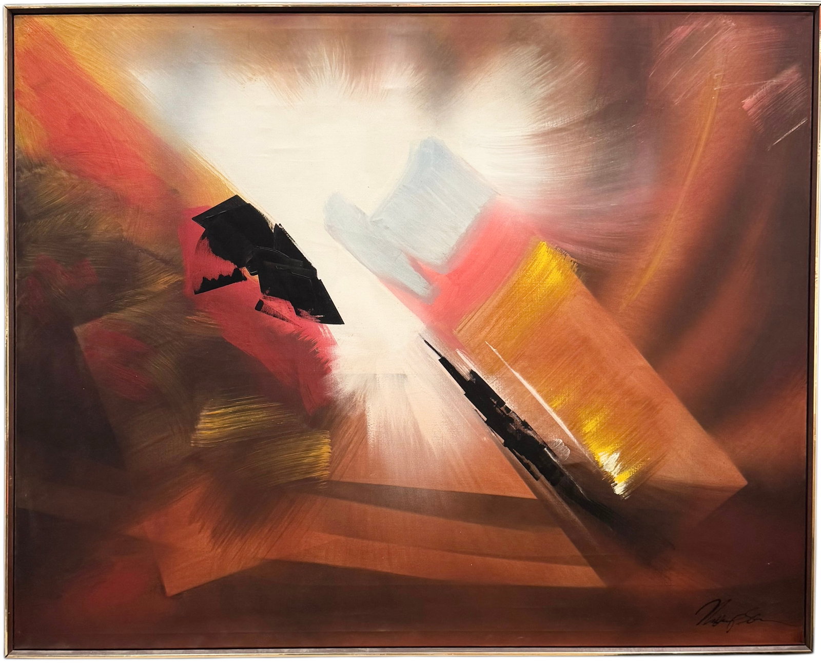 Monumental American School Abstract Expressionist Oil On Canvas: Oil on canvas 61 x 49 in (framed), Must be picked up due to size