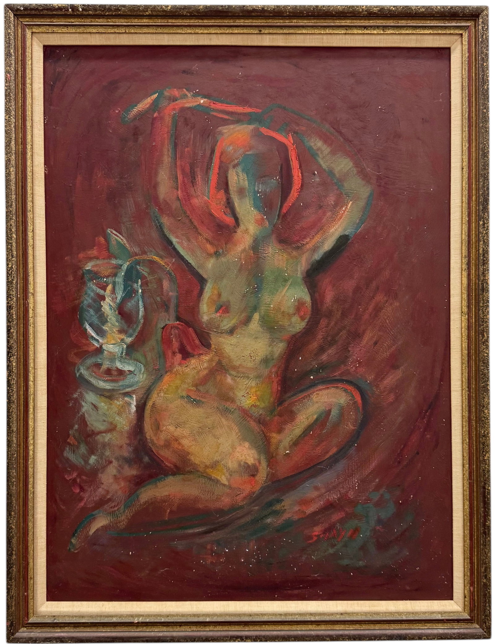 JOHN SHAYN (1901-1997, Ukranian) Nude: Oil on board 35 x 27 in (framed). Domestic Flat Shipping Price: $90