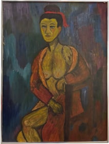 American School Modernist Portrait Of Seated Nude Woman