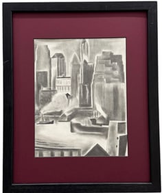 American School Modernist Cityscape Graphite
