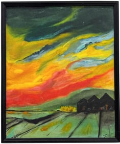Vintage American School Fauvist Landscape Signed
