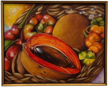 Large Contemporary Hyperrealist Still Life Of Fruit & Vegetables  Signed
