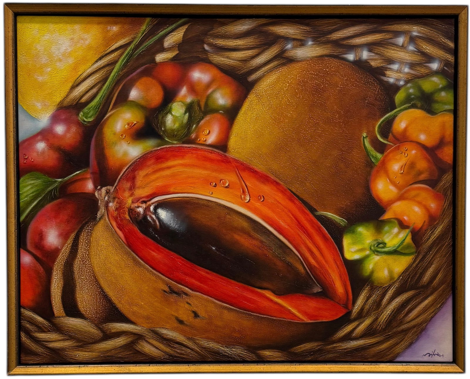 Large Contemporary Hyperrealist Still Life Of Fruit & Vegetables  Signed (1 of 3)