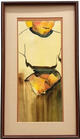 Vintage Modernist Semi Abstract Portrait Mixed Media On Paper