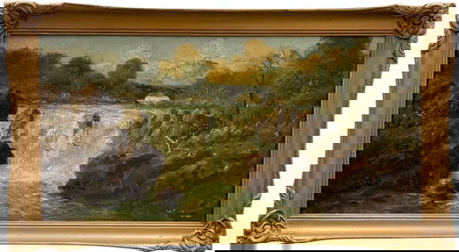 Hudson River School Landscape With Waterfall Faded Signature