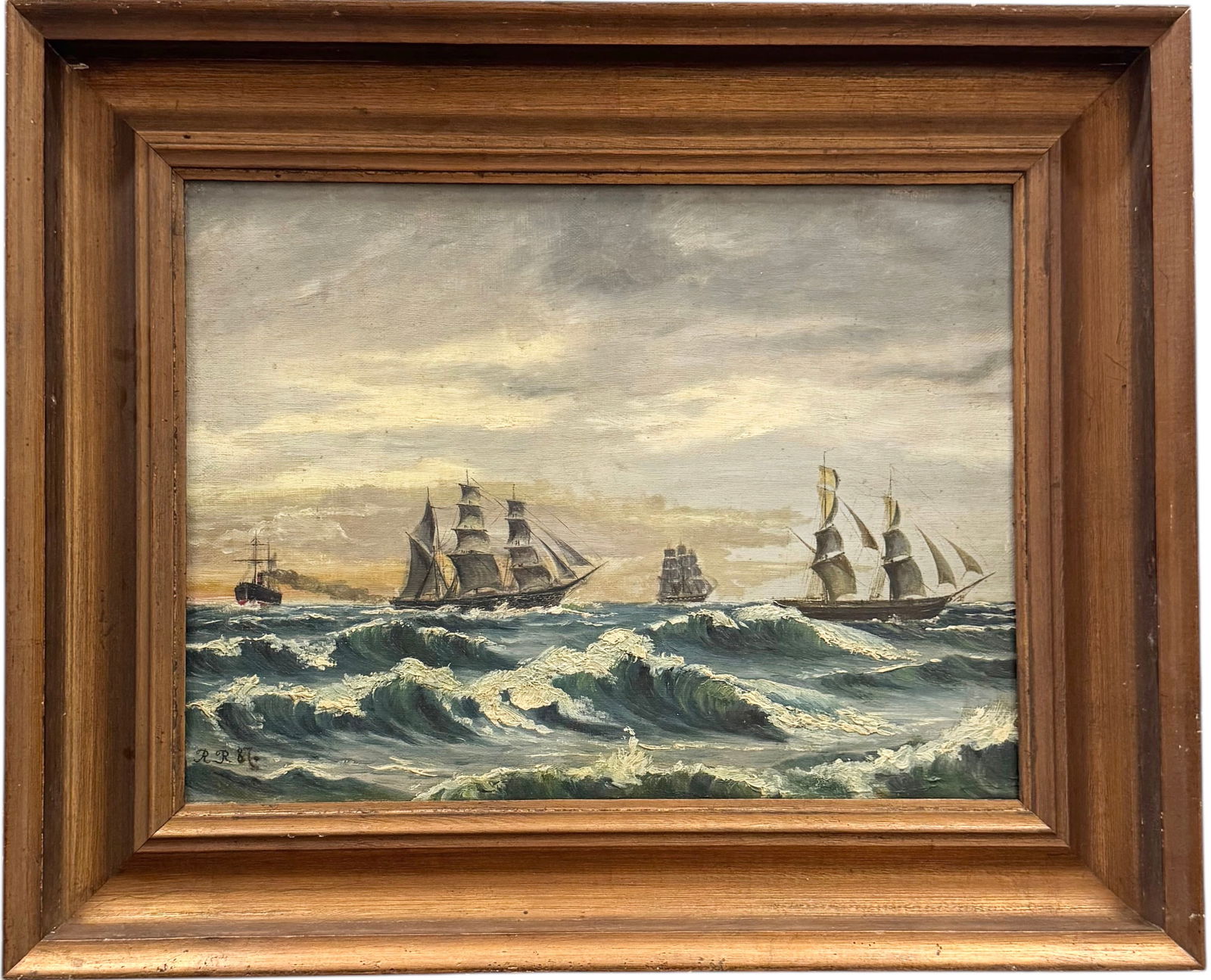 19th Century English School Nautical Seascape With Ships Monogrammed & Dated (1 of 4)