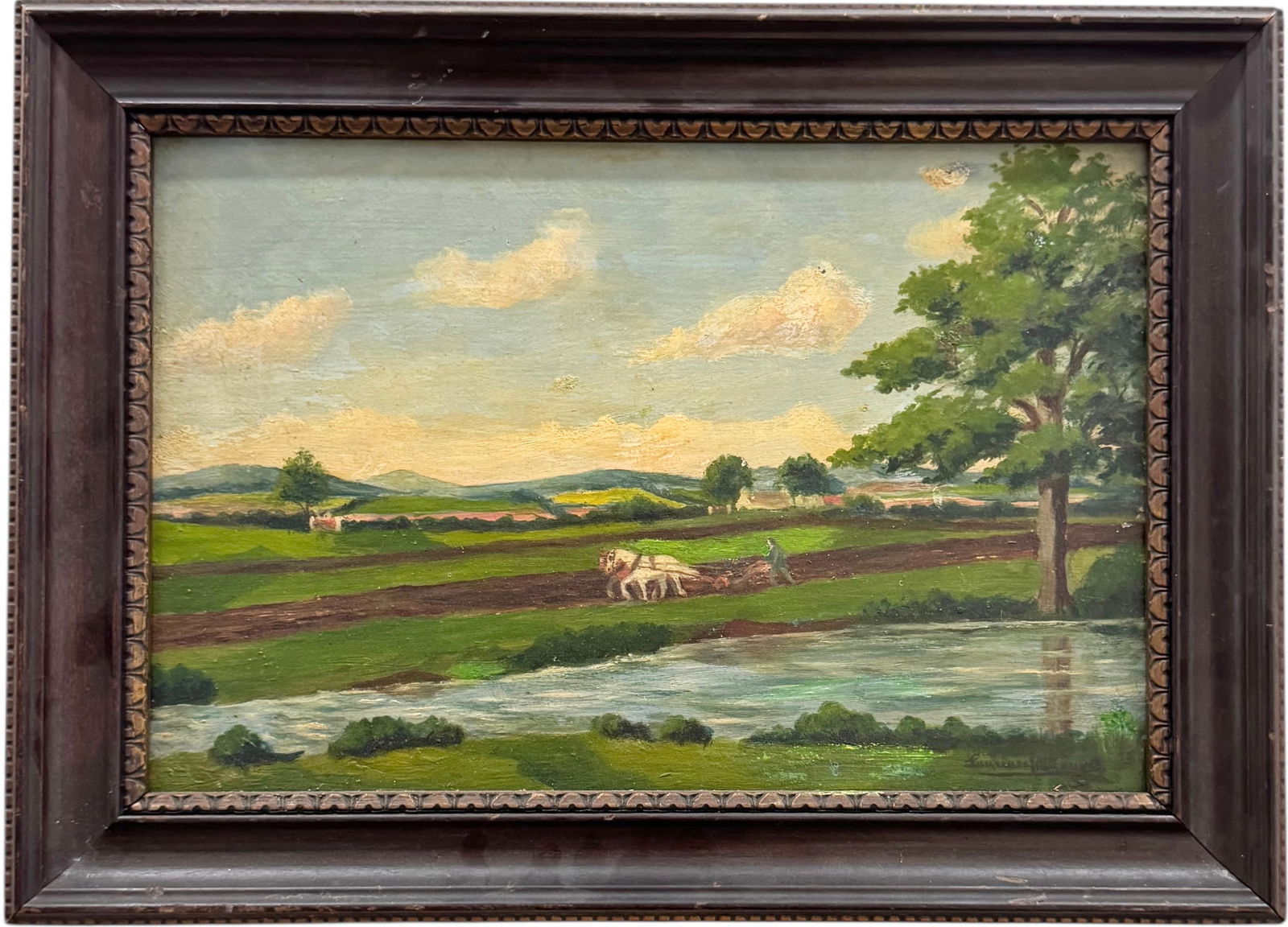 Early 20th Century Irish Impressionist Landscape Signed, "Spring Plowing"