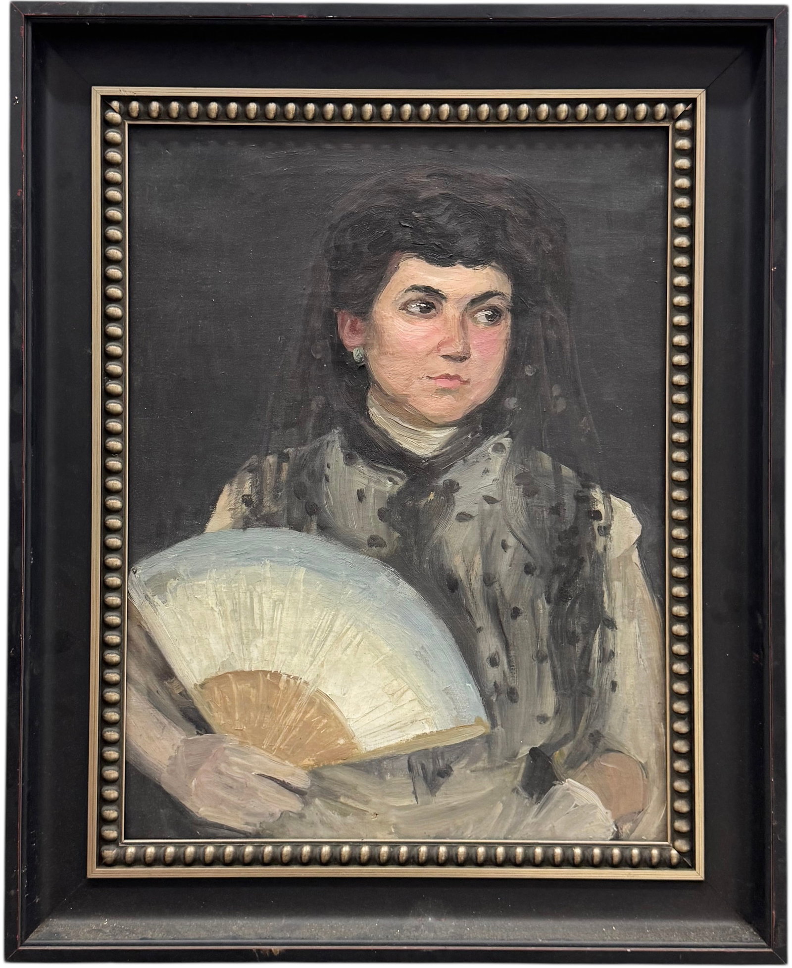 American School Portrait Of A Young Woman Attributed to ISABELLE H FERRY: Oil on canvas 23.5 x 18 in, 30.5 x 25 in. Domestic Flat Shipping Price: $90