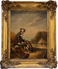 19th Century English School Gentleman In Landscape With Dog
