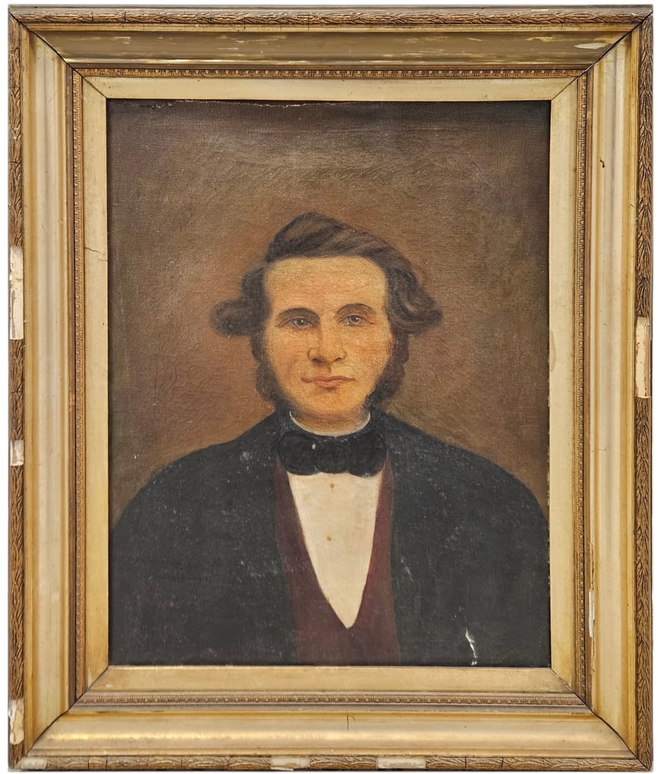 19th Century American School Folk Art Portrait Of A Handsome Gentleman (1 of 2)