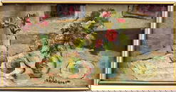 Mid-Century French School Modernist Still Life With Flowers Heavy Impasto Signed