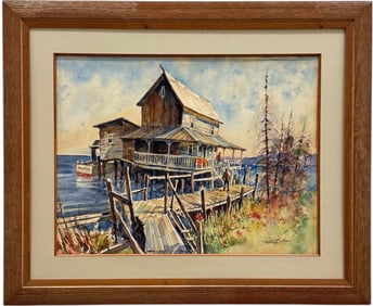 HUNTER BARKER (1918-2010, Canadian) Outer Banks North Carolina Fishing Station
