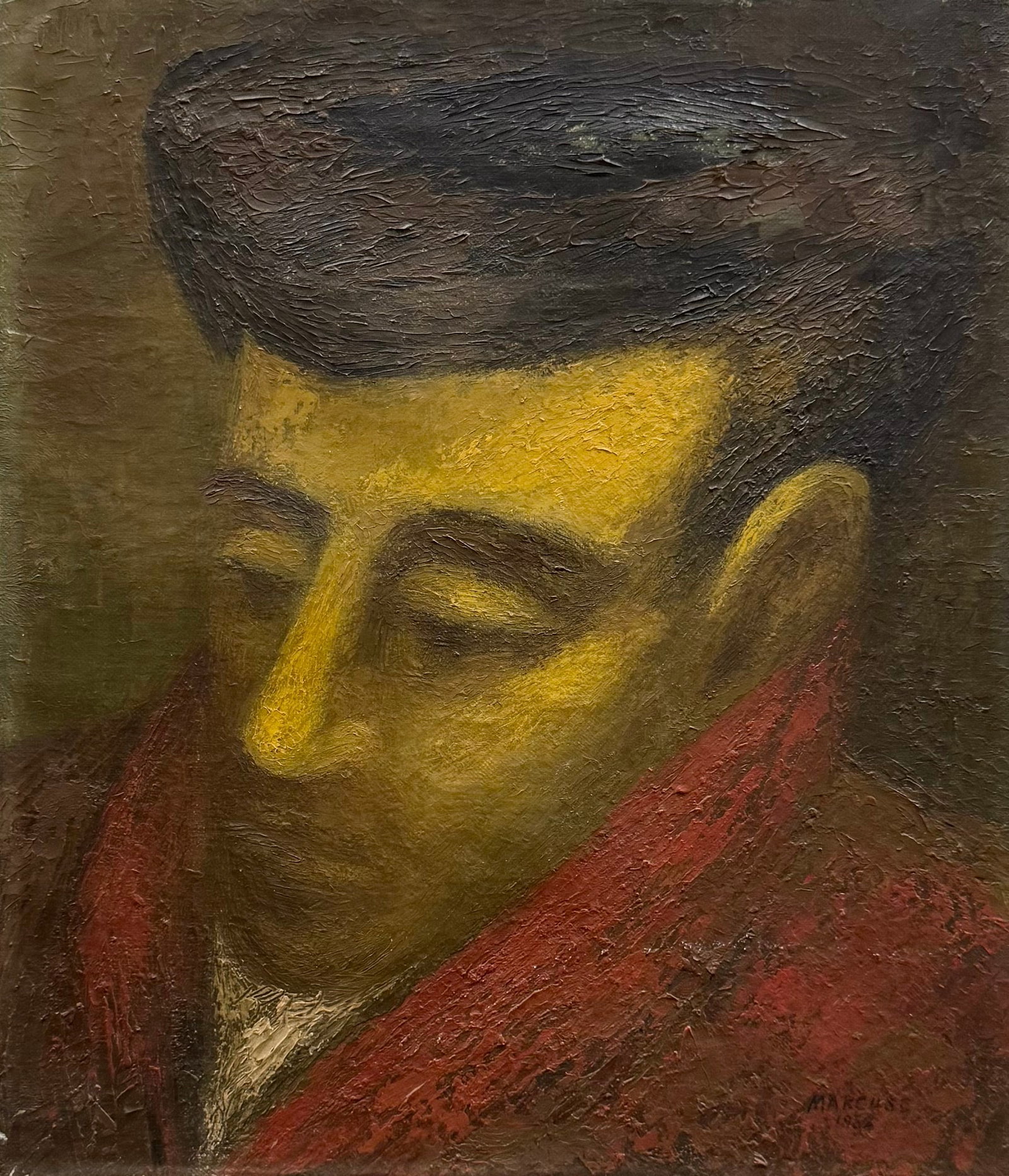 DOROTHY MARCUSE (20th c, American) Mid-Century Modernist Male Portrait: Oil on canvas 15x12 in. Domestic Flat Shipping Price: $45