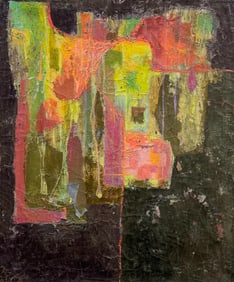 Mid-Century American School Abstract Expressionist Signed Oil Painting