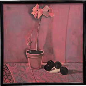 Large American School Mid-Century Still Life "Plums At Dawn" Signed Oil Painting
