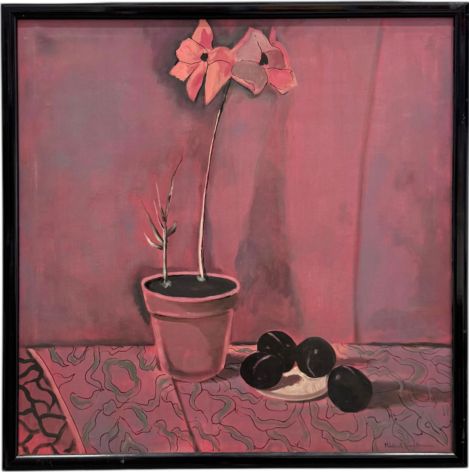 Large American School Mid-Century Still Life "Plums At Dawn" Signed Oil Painting (1 of 4)