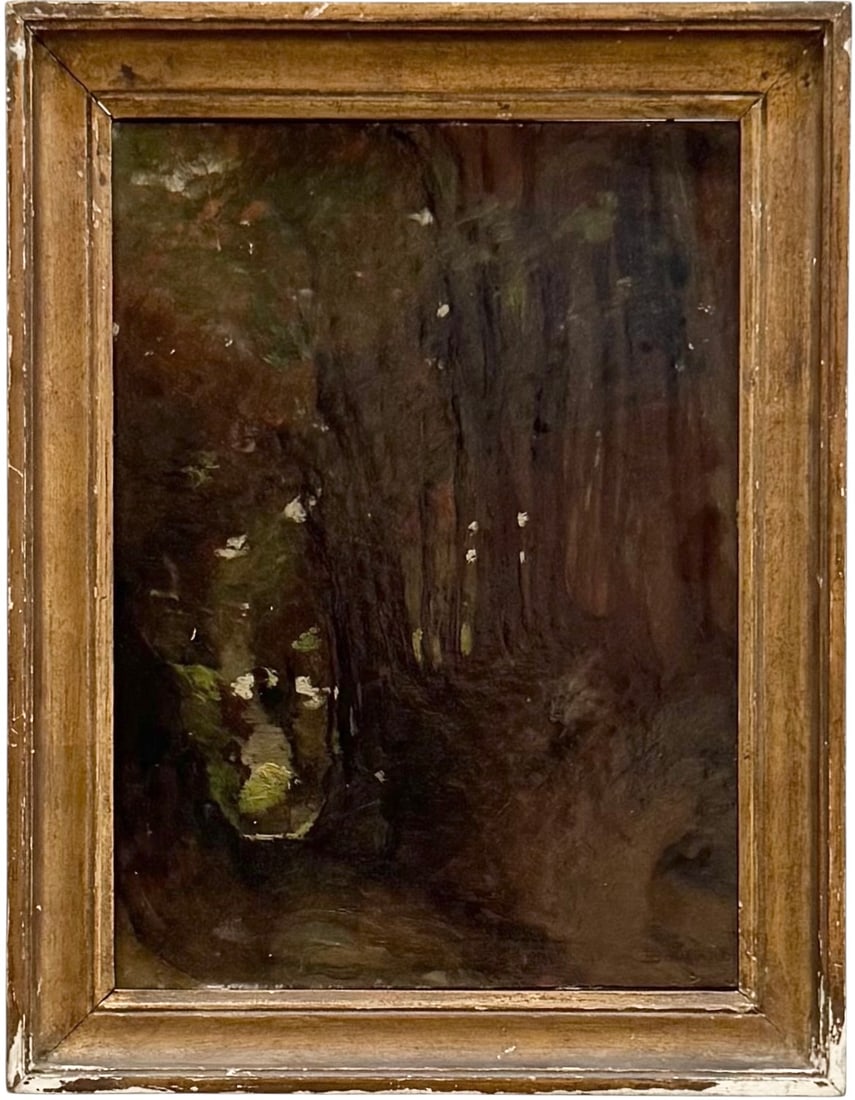 EMILE BOULARD (1861-1943, French) Forest Landscape: Oil on board 12 1/2 x 9 1/2 in, 15 x 12 in (framed). Domestic Flat Shipping Price: $45