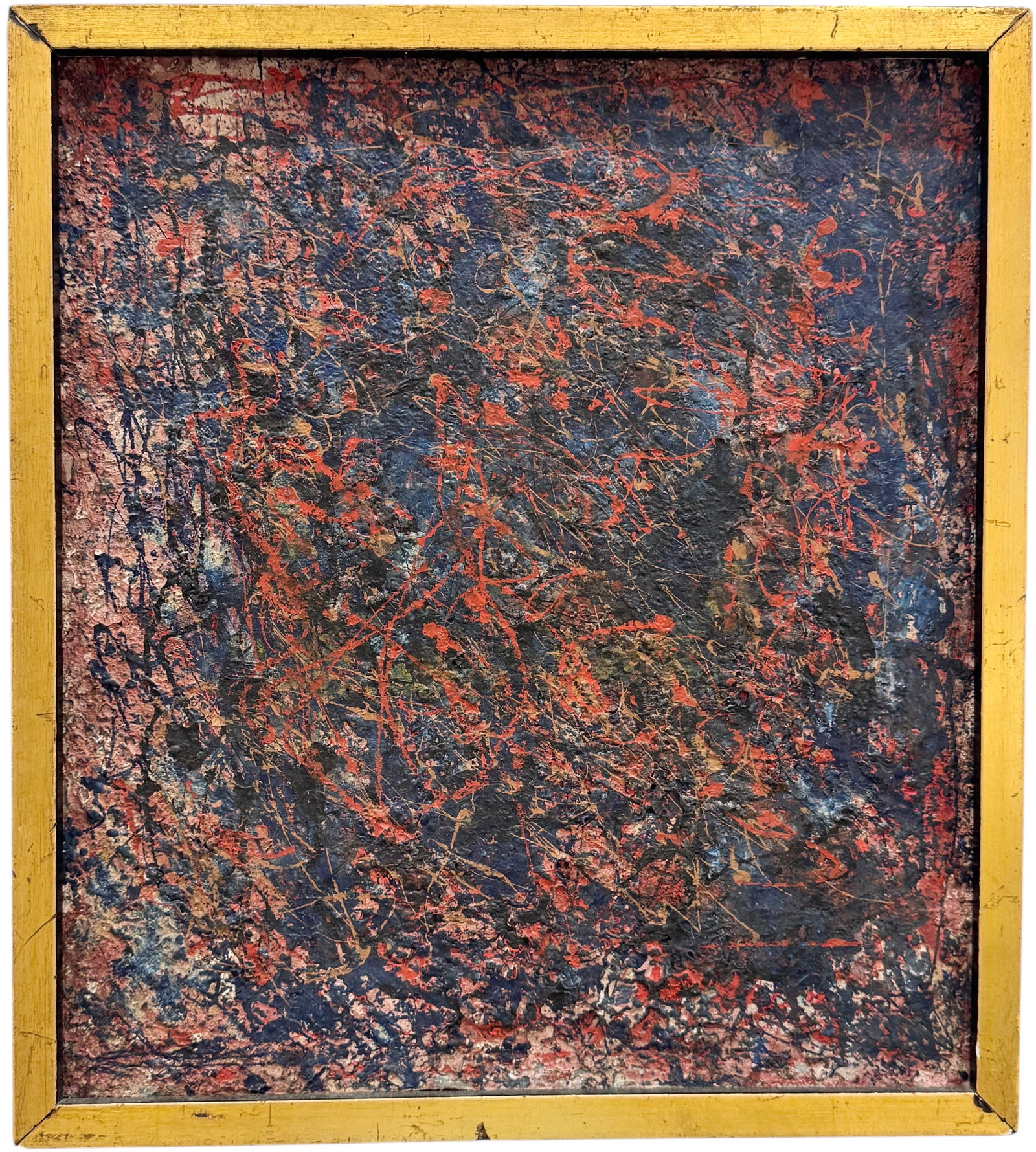 Mid-Century Modern Abstract Action Splatter Painting Signed Oil On Canvas Painting: Oil on canvas 18.5 x 16.5 in. Domestic Flat Shipping Price: $55