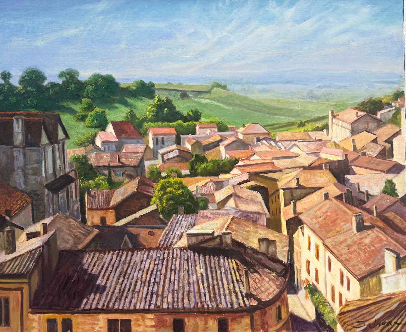 Contemporary Painting Of Tuscany Italy Italian Rooftops Signed: Oil on canvas 36 x 30 in. Domestic Flat Shipping Price: 110