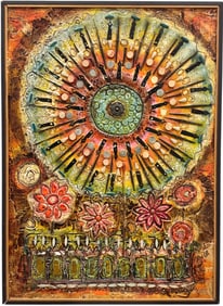 Mid-Century Modern Heavy Impasto, Textured Floral Abstract Signed Painting