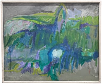 Mid-Century Modern Abstract Expressionist Oil On Canvas Painting Signed Verso