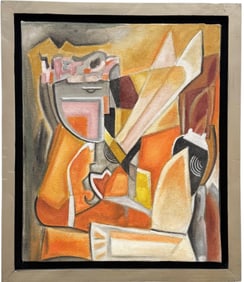 Nicely Framed Vintage Cubist Abstract Oil Painting On Canvas
