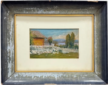 American Impressionist Mountain Landscape Watercolor Signed Lamb