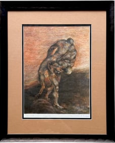 Biomorphic Monoprint Male Figures, Writing Verso