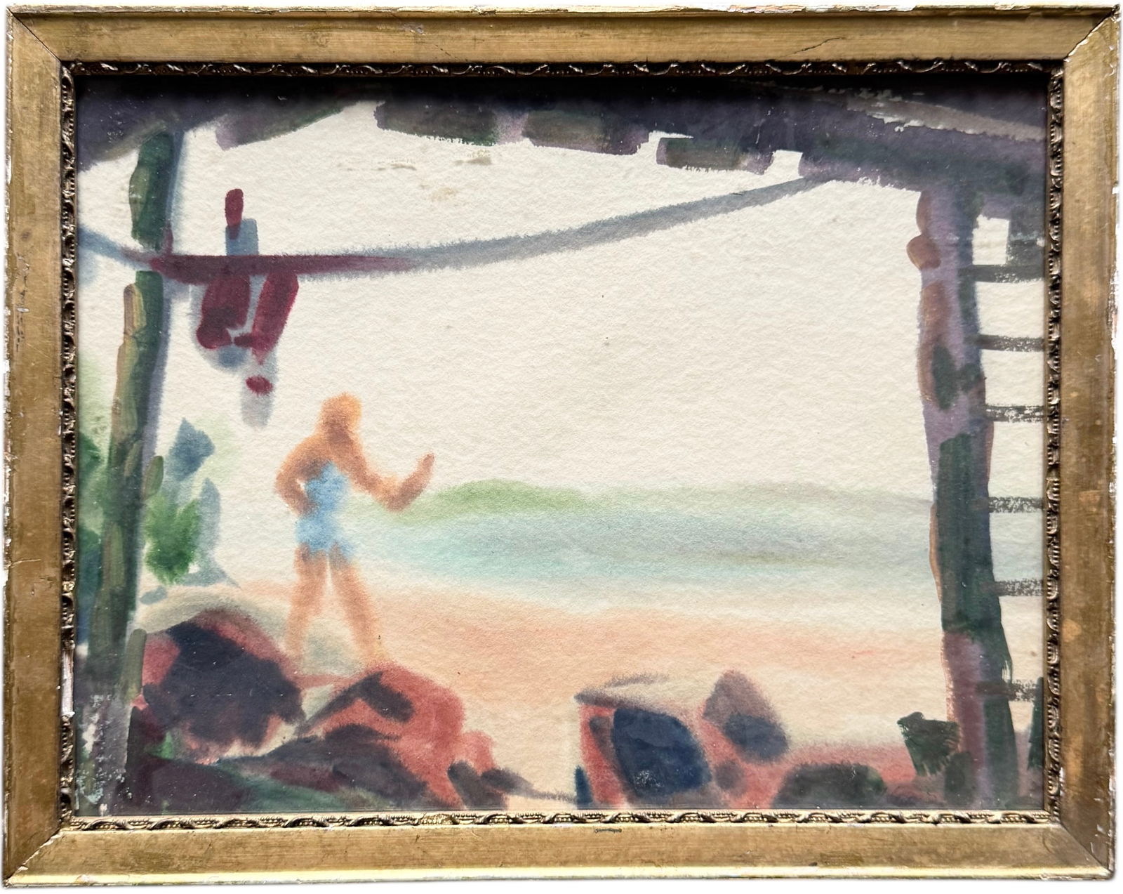 KATHERINE DORN CASS (1901-1971, American) Beach Scene, Watercolor Ohio Artist (1 of 3)