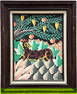 Vintage Haitian School Naive Jungle Scene With Tiger Signed Rogers